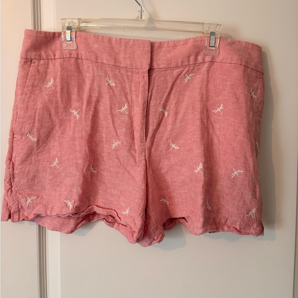 LOFT Women’s Pink Embroidered Linen-Blend Shorts